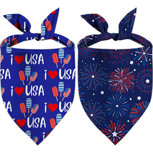 4th of July Dog Bandanas Patriotic Holiday Party Pet Decorations 2 Pack Adjustable Independence Day Bandana American Flag Triangle Bibs Cat Scarf Set