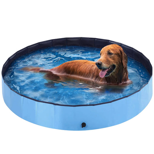 Dog Pool - Dog Pools for Large Dogs Foldable Pool for Dogs Cats and Kids (63inch.D x 12inch.H Blue) Pet Pool Hard Plastic
