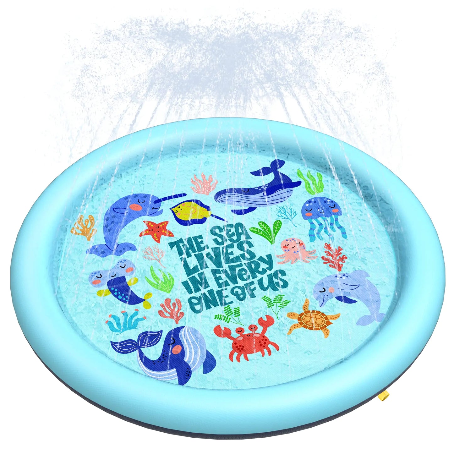 Peteast Anti-Slip Ocean-Themed Splash Pad for Kids and Dogs - 67in 0.58 mm Thicken Sprinkler Dog Pool for Summer Outdoor Water Toys - Fun Backyard Play Mat for Children and Pets