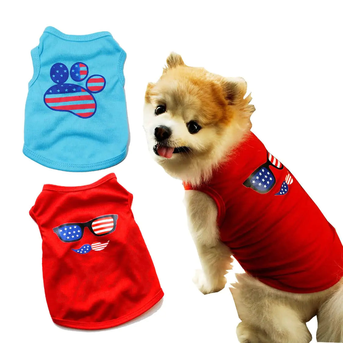 Pack of 2 Happy 4th of July Dog Shirt Outfit Puppy Shirt Pet Vest Tank Top Cat Tee Patriotic Dog Clothes for Small Dogs Cat Apparel (X-Small 4th of July+USA)